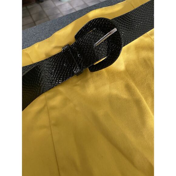 WORTHINGTON W Size 12 Pencil MIDI Yellow Skirt Belt Invert Pleated Feminine Y2K - Picture 3 of 12